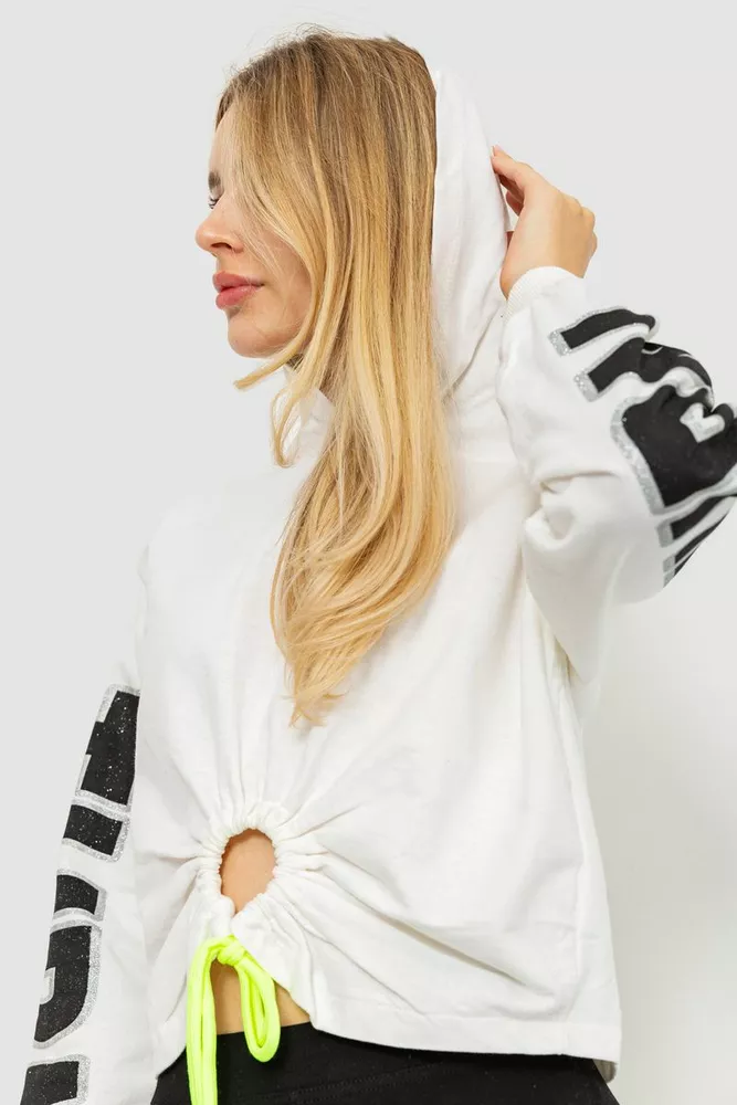 Купить Свитшот женский с принтом укороченный, цвет молочный, 117R2501 - Фото №5