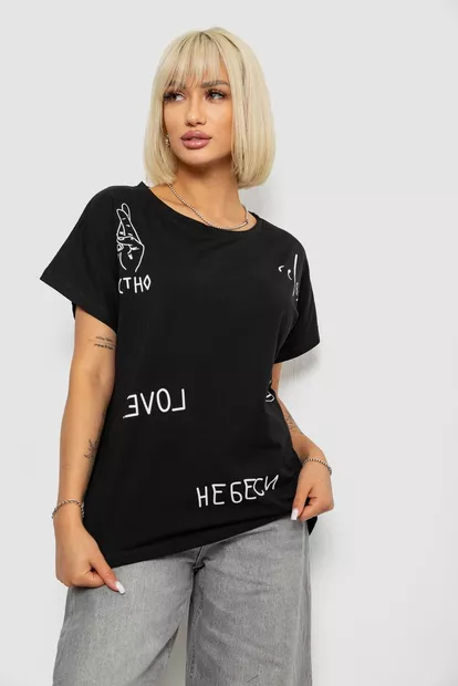 Футболка женская с принтом, цвет черный, 244R2316-5