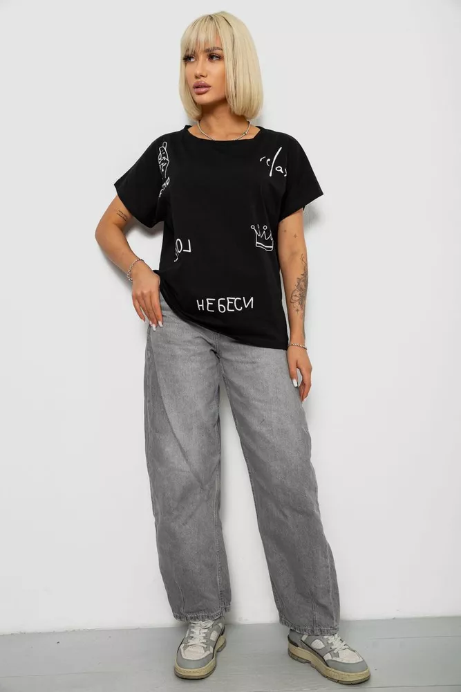 Купить Футболка женская с принтом, цвет черный, 244R2316-5 - Фото №2