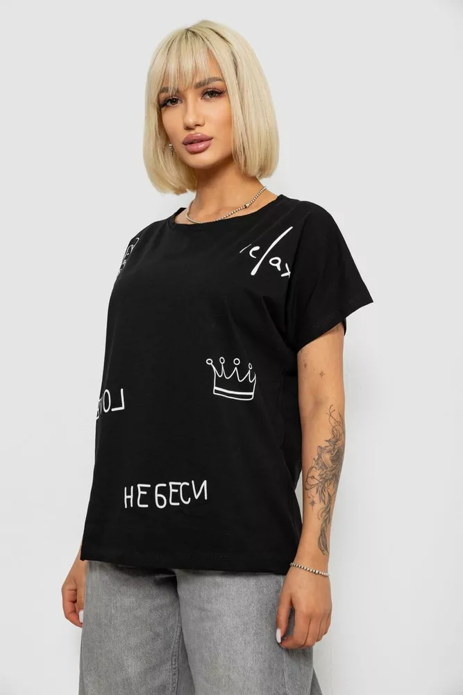 Купить Футболка женская с принтом, цвет черный, 244R2316-5 - Фото №3