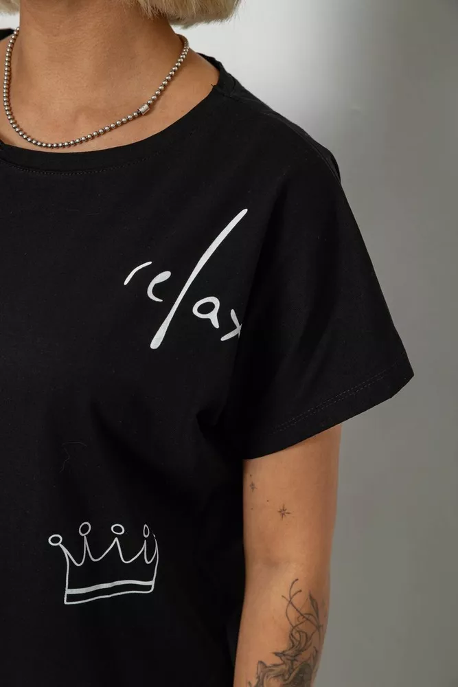 Купить Футболка женская с принтом, цвет черный, 244R2316-5 - Фото №5