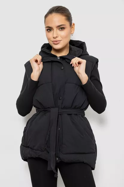 Жилет женский с капюшоном, цвет черный, 207R2016