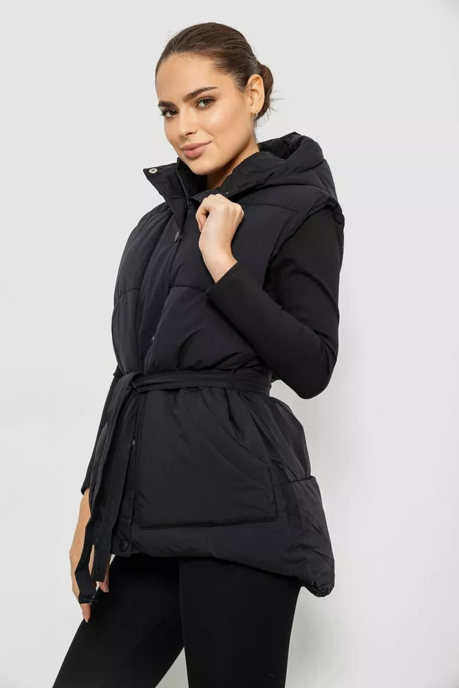 Купить Жилет женский с капюшоном, цвет черный, 207R2016 - Фото №3