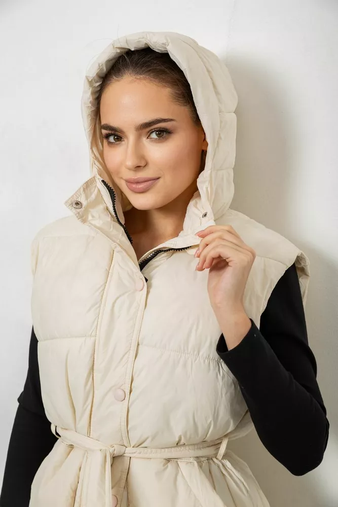 Купить Жилет женский с капюшоном, цвет светло-бежевый, 207R2016 - Фото №5