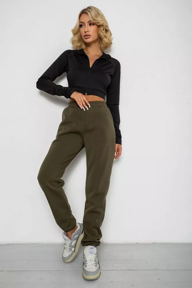 Купити Спортивні штани жіночі на флісі  -уцінка, колір хакі, 238R57828-U-10 - Фото №2