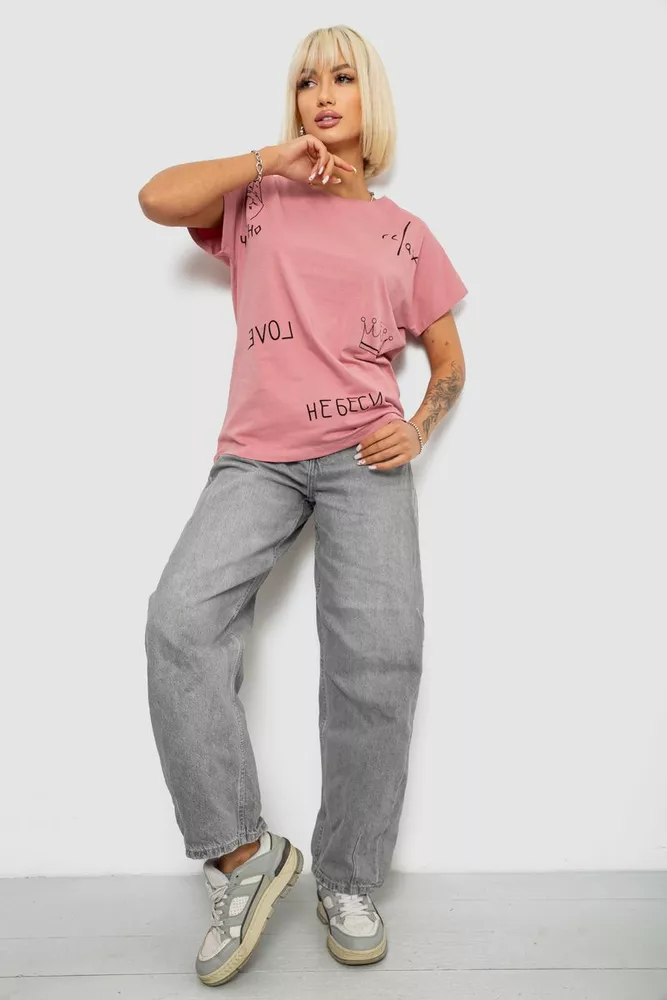 Купить Футболка женская с принтом, цвет пудровый, 244R2316-5 - Фото №2