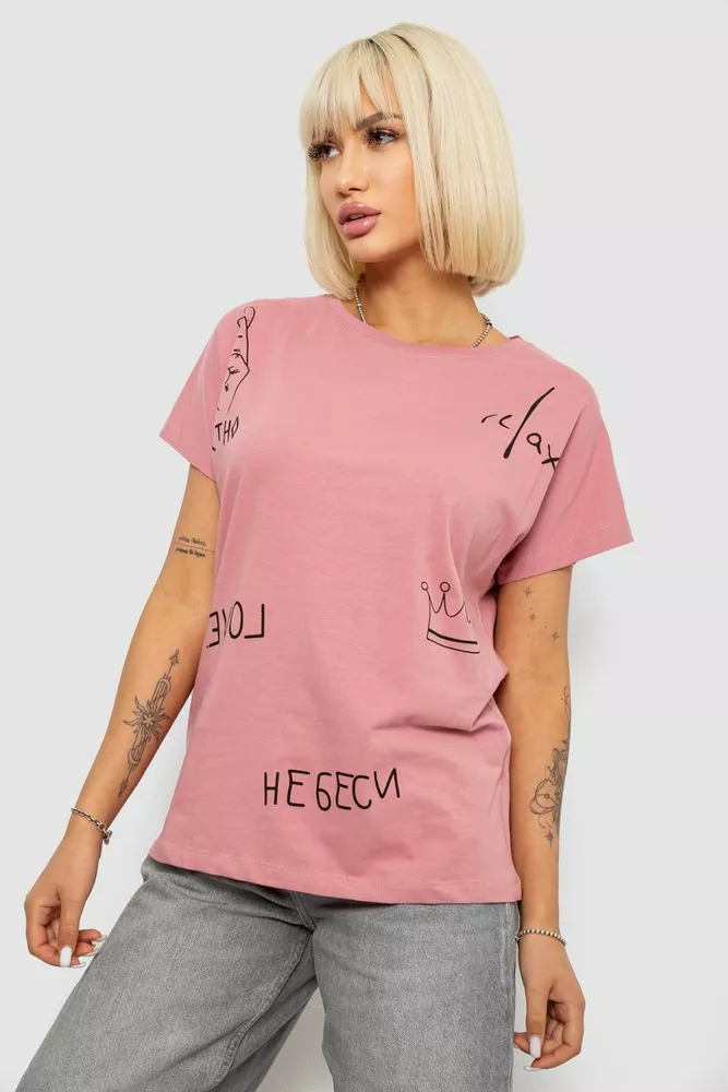 Купить Футболка женская с принтом, цвет пудровый, 244R2316-5 - Фото №3
