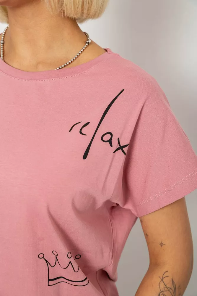 Купить Футболка женская с принтом, цвет пудровый, 244R2316-5 - Фото №5