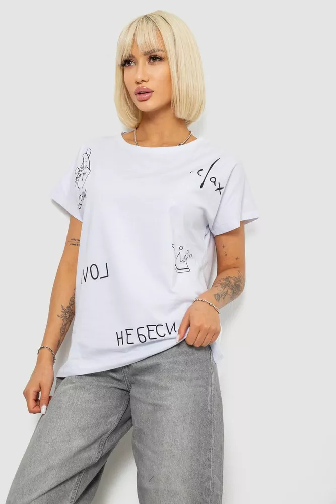 Купити Футболка жіноча з принтом, колір білий, 244R2316-5 - Фото №3