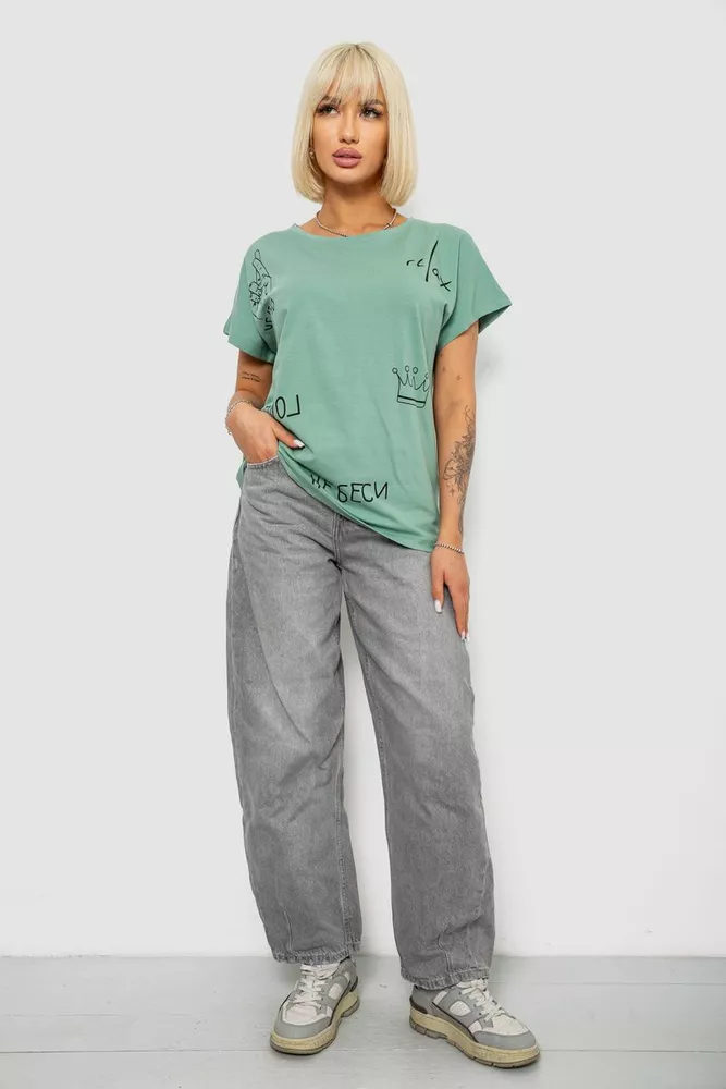 Купить Футболка женская с принтом, цвет оливковый, 244R2316-5 - Фото №2