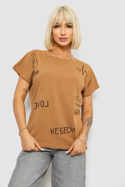 Футболка женская с принтом, цвет коричневый, 244R2316-5