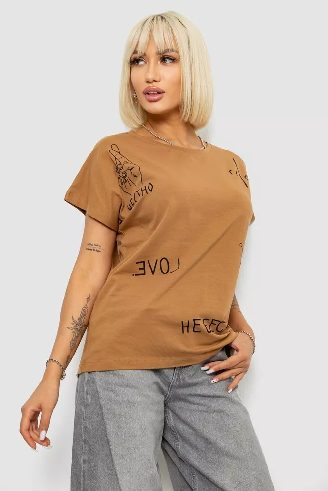 Купить Футболка женская с принтом, цвет коричневый, 244R2316-5 - Фото №3