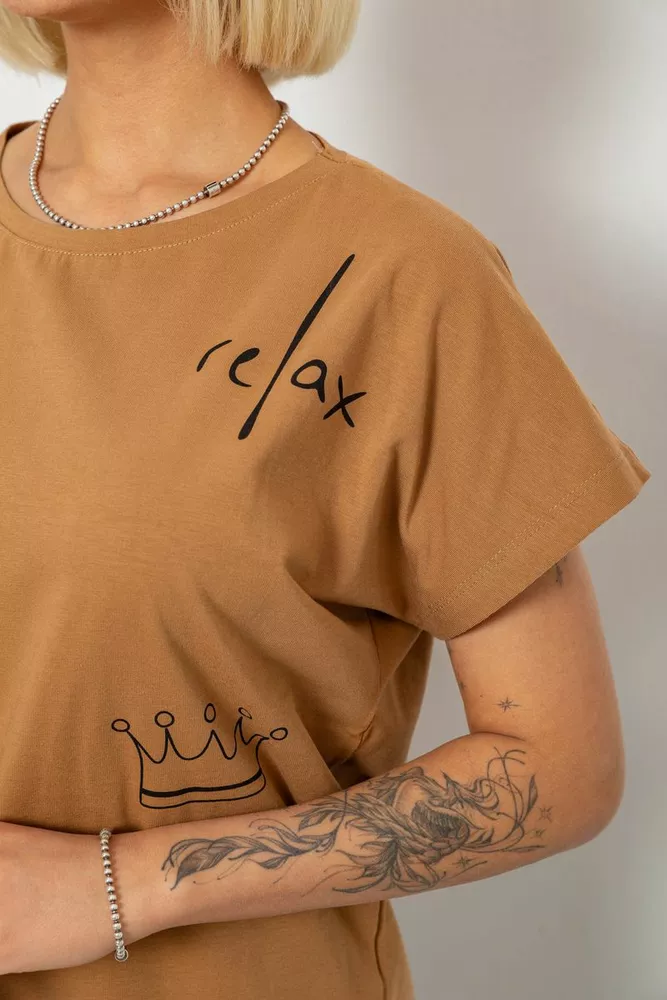 Купить Футболка женская с принтом, цвет коричневый, 244R2316-5 - Фото №5