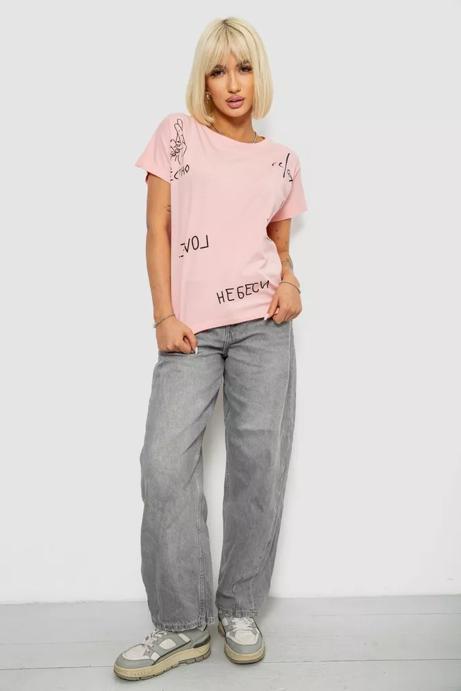 Купить Футболка женская с принтом, цвет розовый, 244R2316-5 - Фото №2