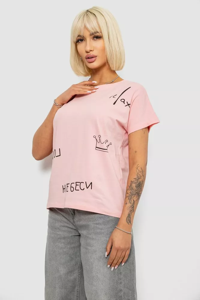 Купить Футболка женская с принтом, цвет розовый, 244R2316-5 - Фото №3