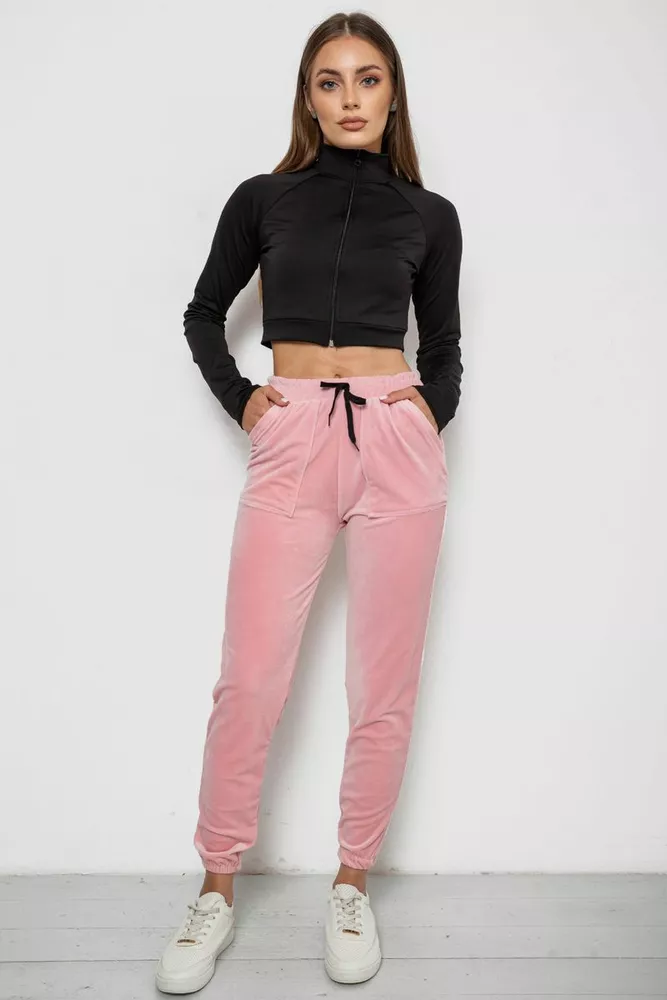 Купити Штани жіночі велюрові  -уцінка, колір рожевий, 238R58168-U-33 - Фото №2