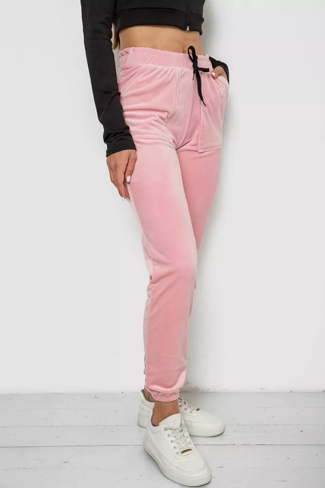 Купити Штани жіночі велюрові  -уцінка, колір рожевий, 238R58168-U-33 - Фото №3