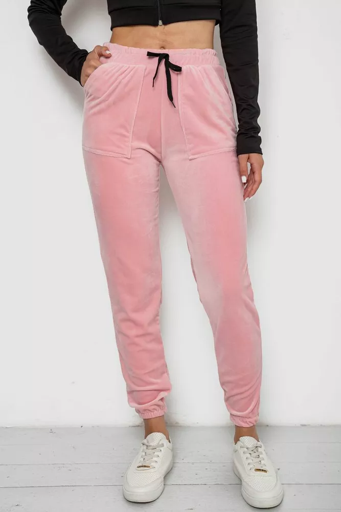 Купити Штани жіночі велюрові  -уцінка, колір рожевий, 238R58168-U-33 - Фото №1