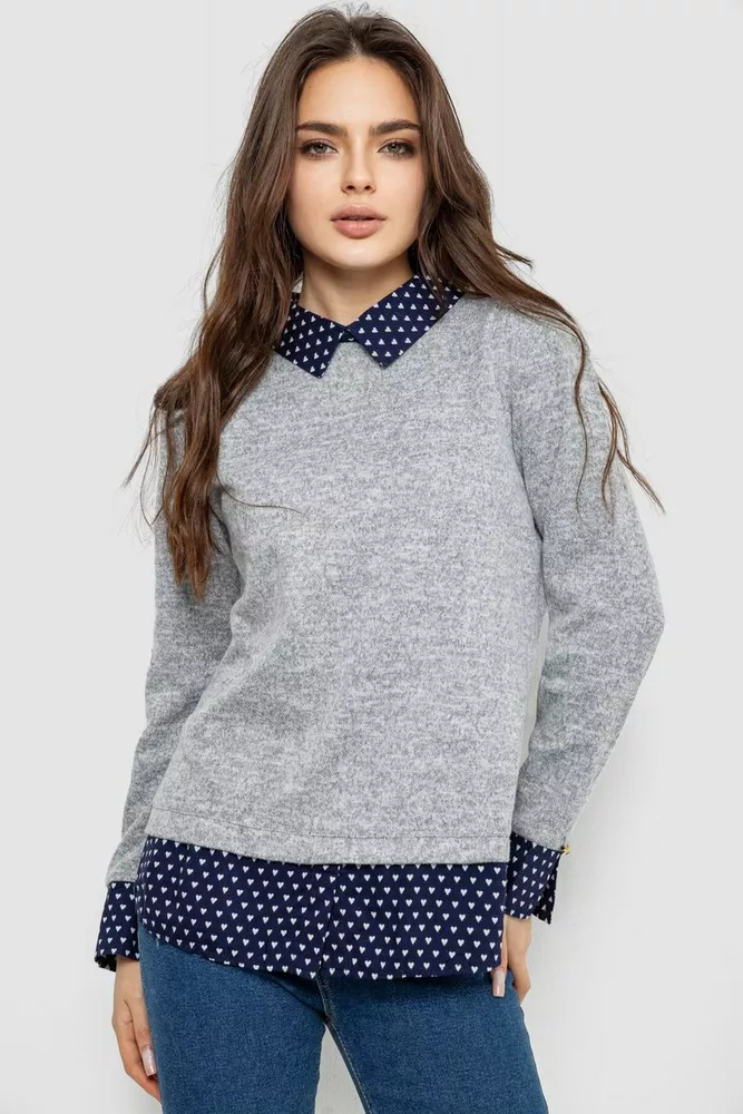 Купити Блуза-обманка, колір світло-сірий, 230R542-9 - Фото №1