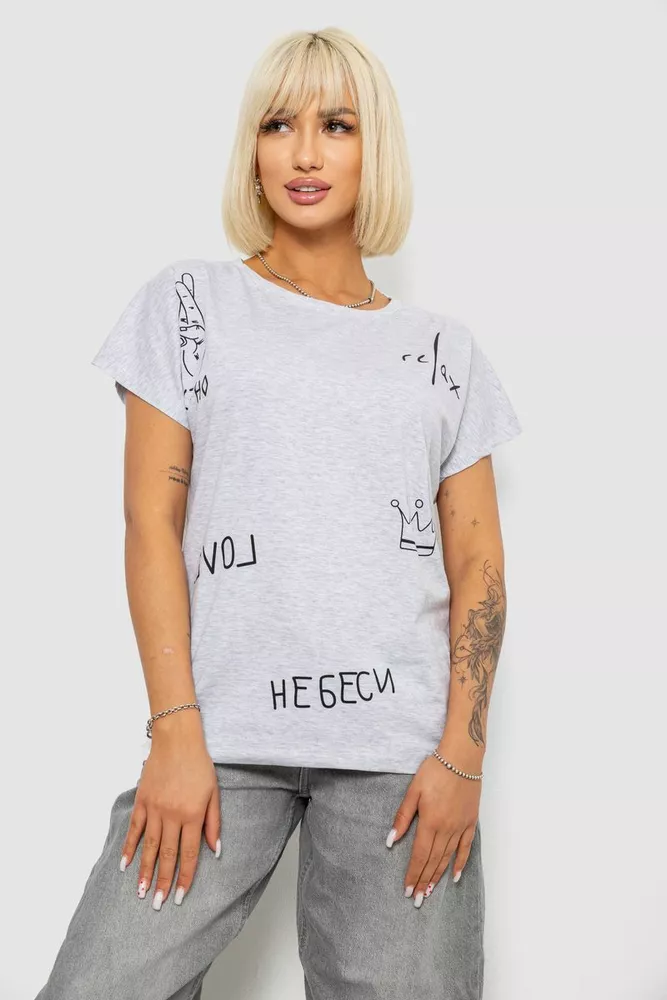 Купить Футболка женская с принтом, цвет серый, 244R2316-5 - Фото №1