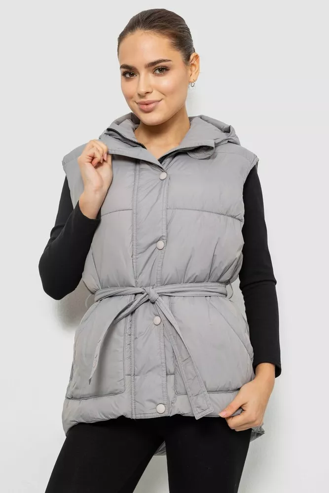 Купить Жилет женский с капюшоном, цвет серый, 207R2016 - Фото №1