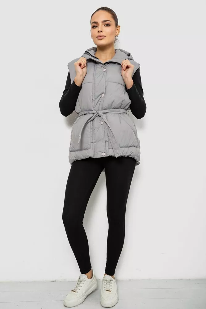 Купить Жилет женский с капюшоном, цвет серый, 207R2016 - Фото №2