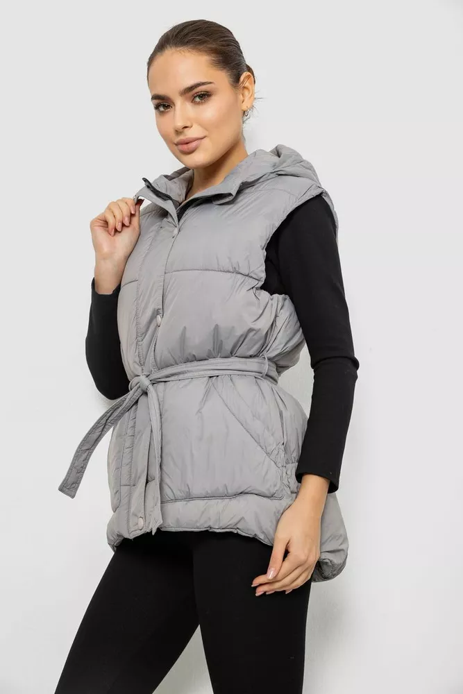 Купить Жилет женский с капюшоном, цвет серый, 207R2016 - Фото №3