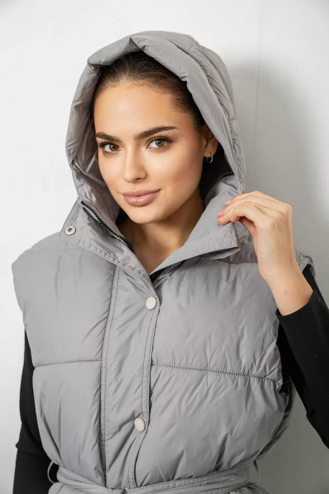 Купить Жилет женский с капюшоном, цвет серый, 207R2016 - Фото №5