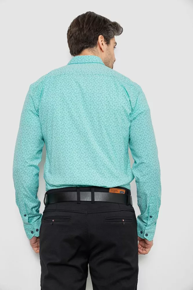 Купить Рубашка мужская однотонная с принтом, цвет бирюзовый, 186R2028 - Фото №4