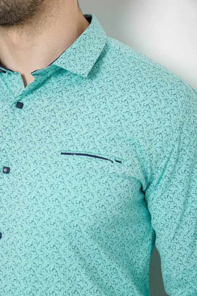 Купить Рубашка мужская однотонная с принтом, цвет бирюзовый, 186R2028 - Фото №5