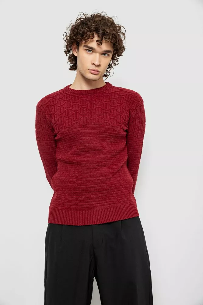 Купить Свитер мужской однотонный, цвет бордовый, 161R1041 - Фото №2