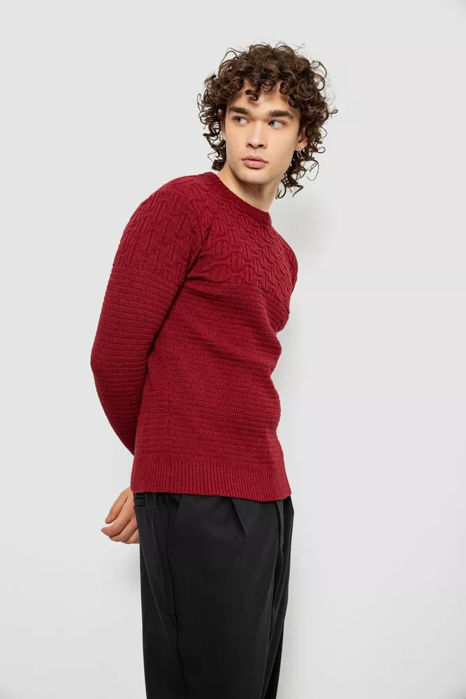 Купить Свитер мужской однотонный, цвет бордовый, 161R1041 - Фото №4