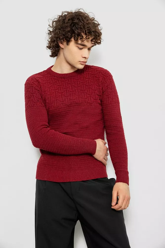 Купить Свитер мужской однотонный, цвет бордовый, 161R1041 - Фото №1