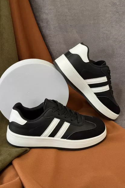 Кросівки жіночі екошкіра, колір чорно-білий, 248RJH700-6