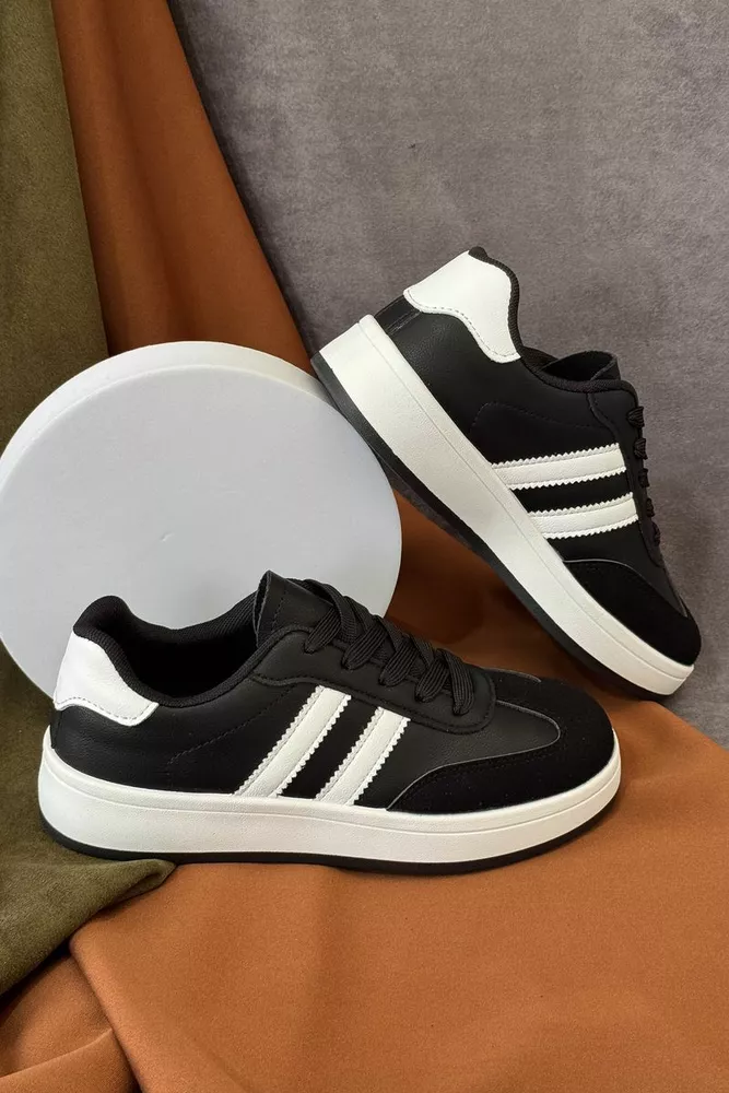 Купить Кроссовки женские экокожа, цвет черно-белый, 248RJH700-6 оптом - Фото №1