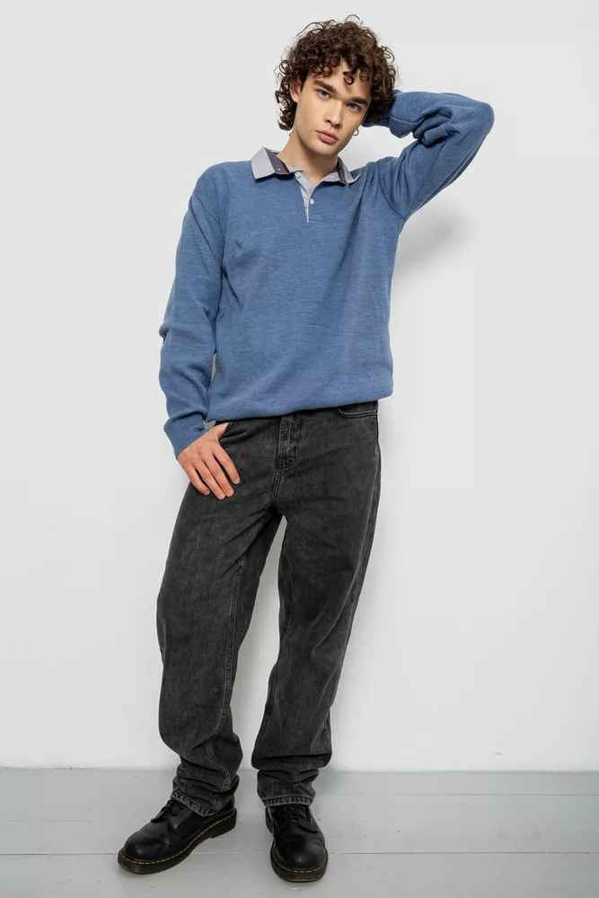 Купить Свитер-обманка мужской, цвет джинс, 161R924 - Фото №2