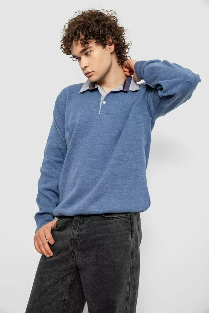 Купить Свитер-обманка мужской, цвет джинс, 161R924 - Фото №3