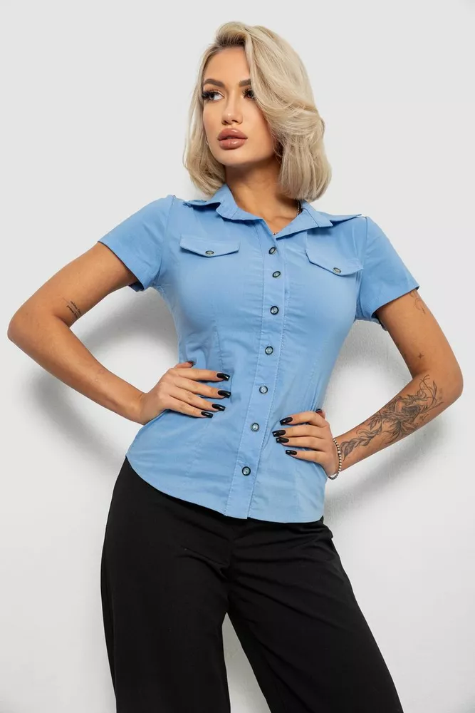 Купить Рубашка женская однотонная, цвет джинс, 230R068-1 - Фото №1