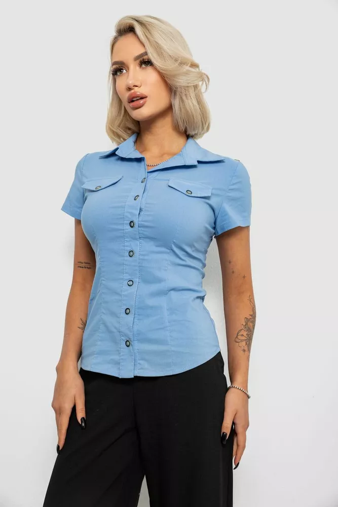 Купить Рубашка женская однотонная, цвет джинс, 230R068-1 - Фото №3