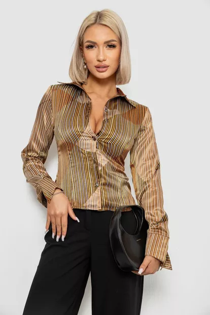 Рубашка классическая в полоску, цвет бежевый, 230R642