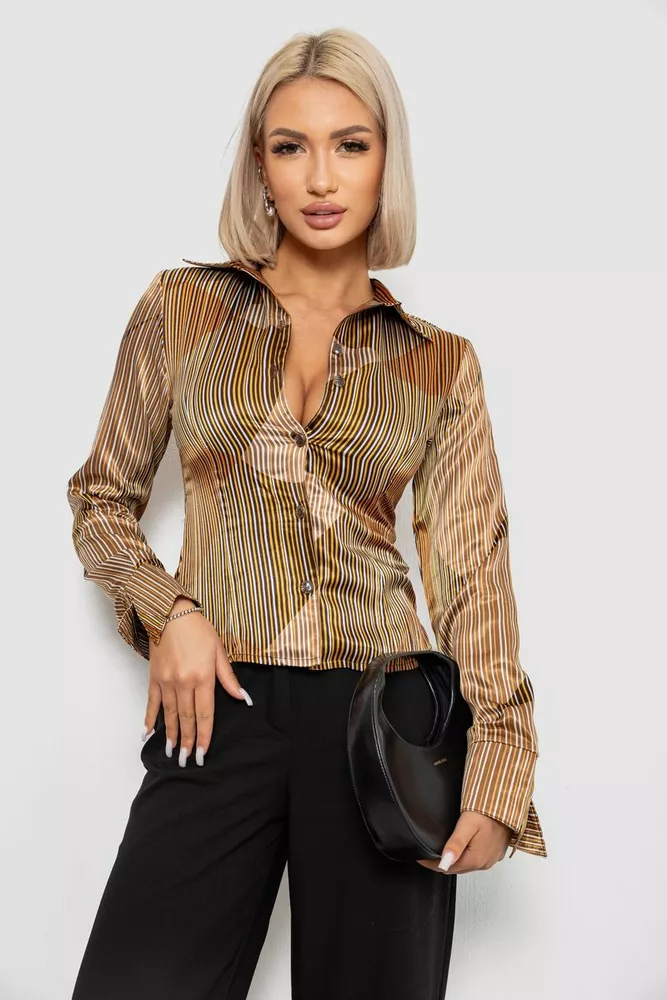 Купить Рубашка классическая в полоску, цвет бежевый, 230R642 оптом - Фото №1