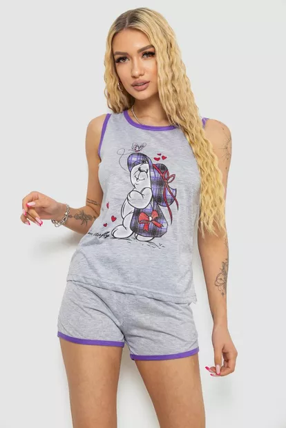 Пижама женская с принтом, цвет серо-сиреневый, 238RB40