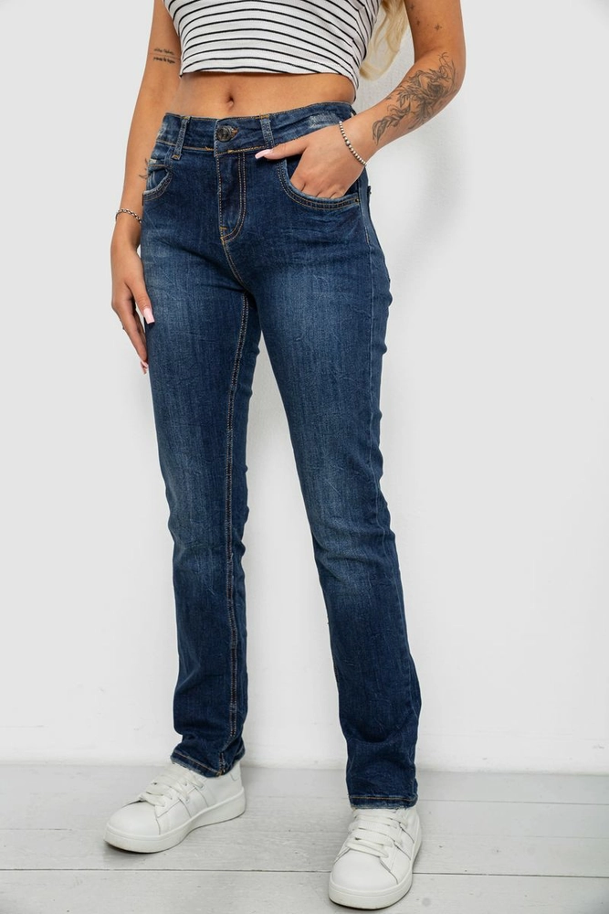 Купить Джинсы женские однотонные Straight fit, цвет синий, 244R11489 - Фото №3