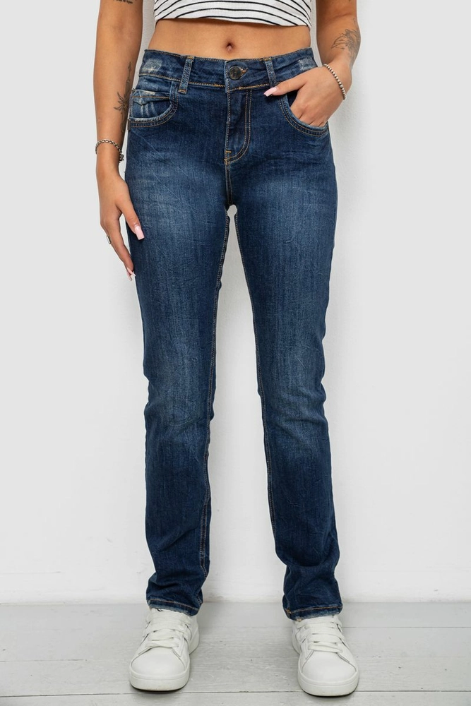 Купить Джинсы женские однотонные Straight fit, цвет синий, 244R11489 - Фото №1
