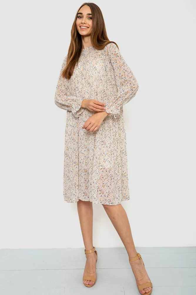 Купити Сукня шифонова, колір молочно-бежевий, 246R907-1 - Фото №1