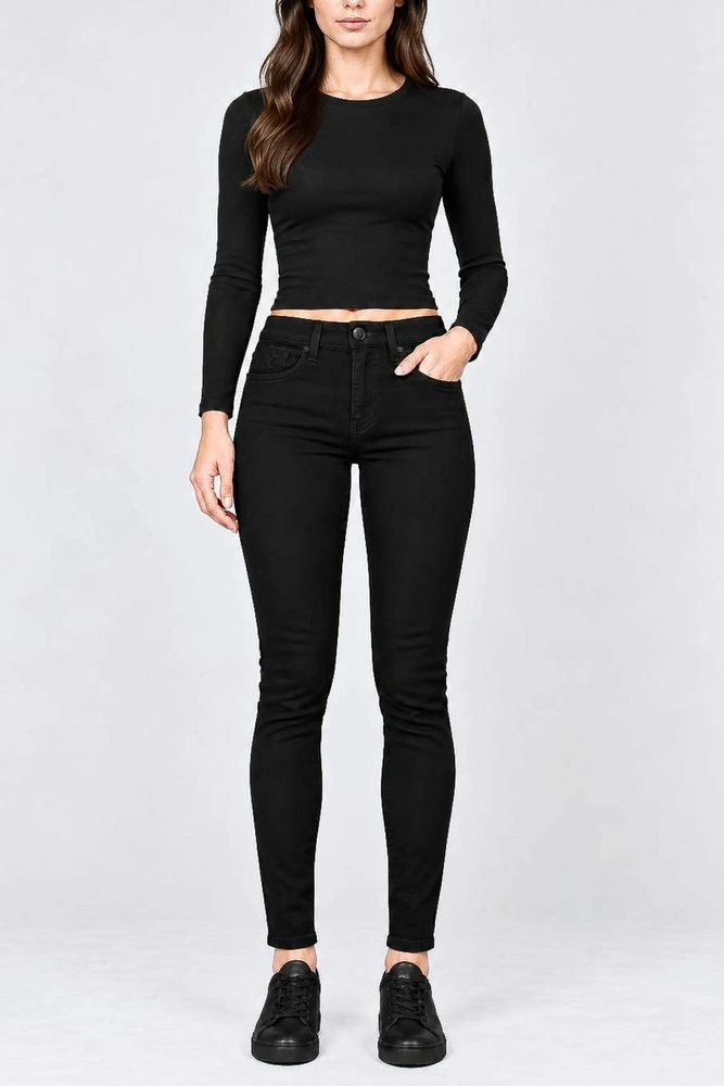 Купити Джинси жіночі однотонні Slim fit, колір чорний, 244RF-81739 - Фото №2