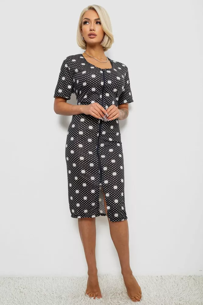 Купить Халат женский на молнии в горох, цвет черный, 257R1030-5 - Фото №1