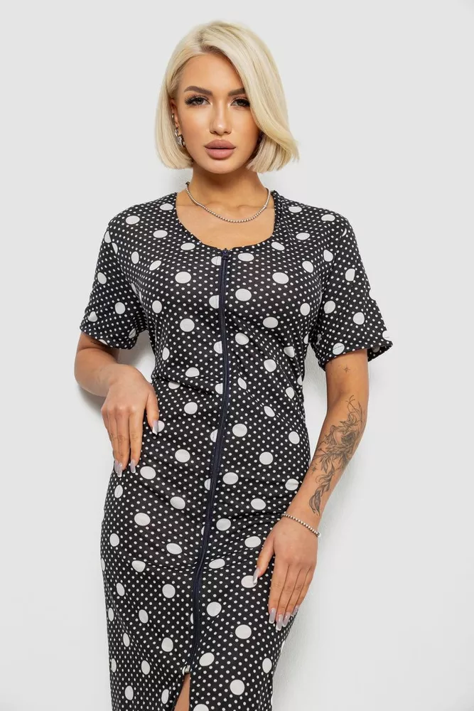 Купить Халат женский на молнии в горох, цвет черный, 257R1030-5 - Фото №2