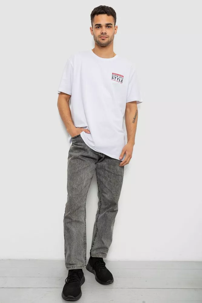 Купить Футболка мужская однотонная с принтом, цвет белый, 244R1902 - Фото №2