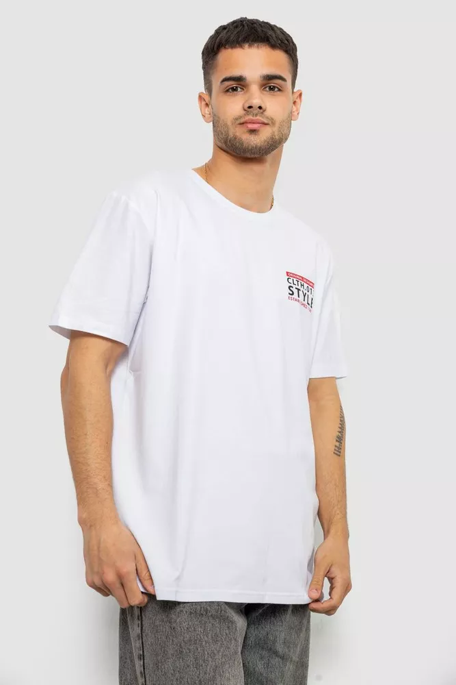 Купить Футболка мужская однотонная с принтом, цвет белый, 244R1902 - Фото №3